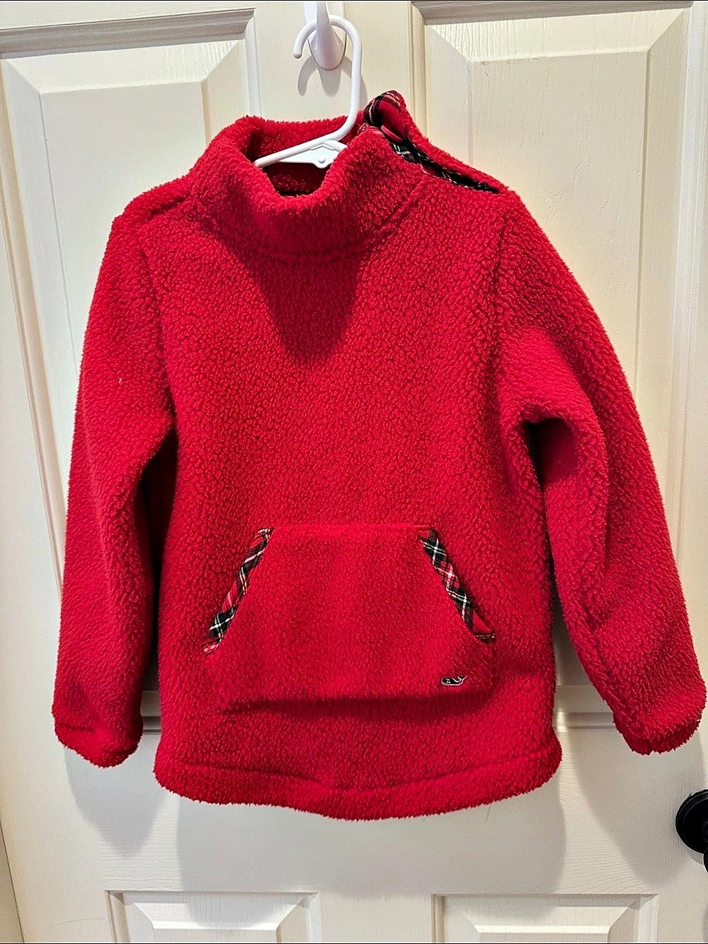 Vineyard Vines Kids Red Plaid Trim Sherpa Pullover Girls XS